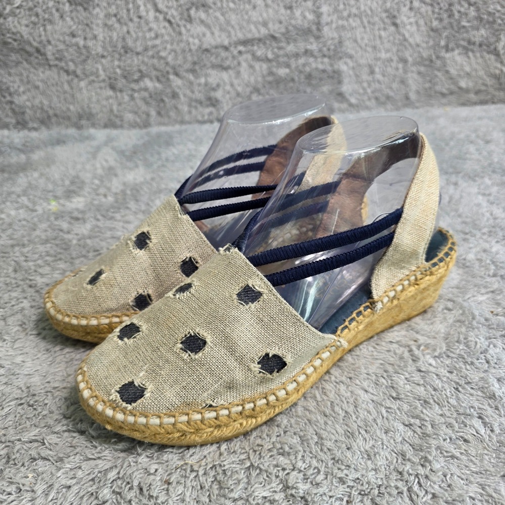 Andre Assous Espadrille Mini Wedge Beige Navy Polka Dot Women Size 8‎